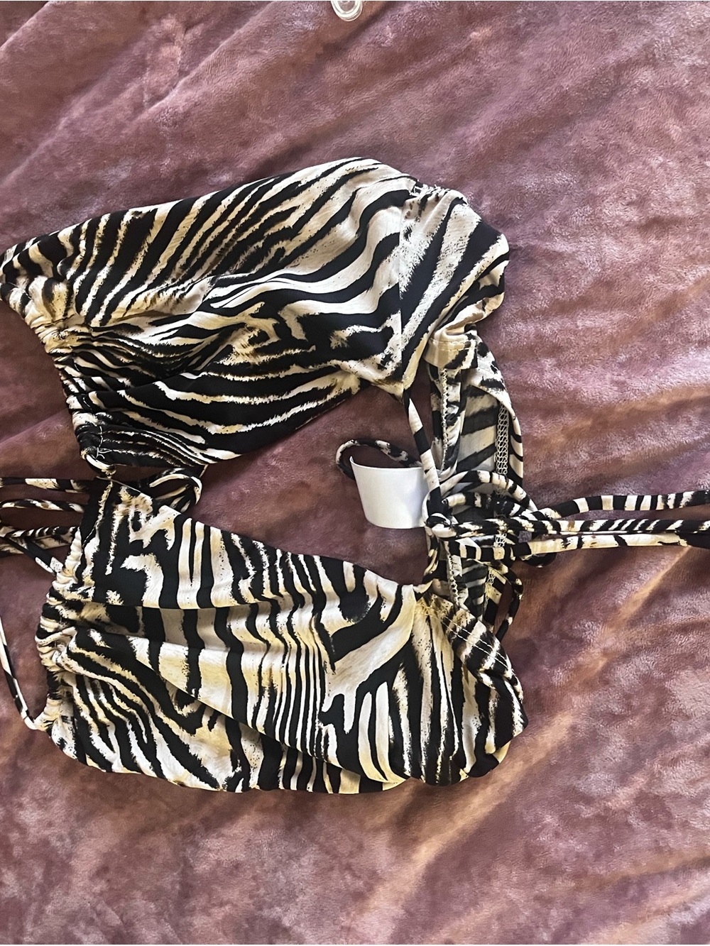 Women’s Zebra Print Bikini Top - Black & Cream